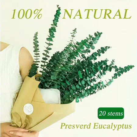 Feiquan 20” Artificial Natural Blue Eucalyptus Wedding Bouquet (20 Count)