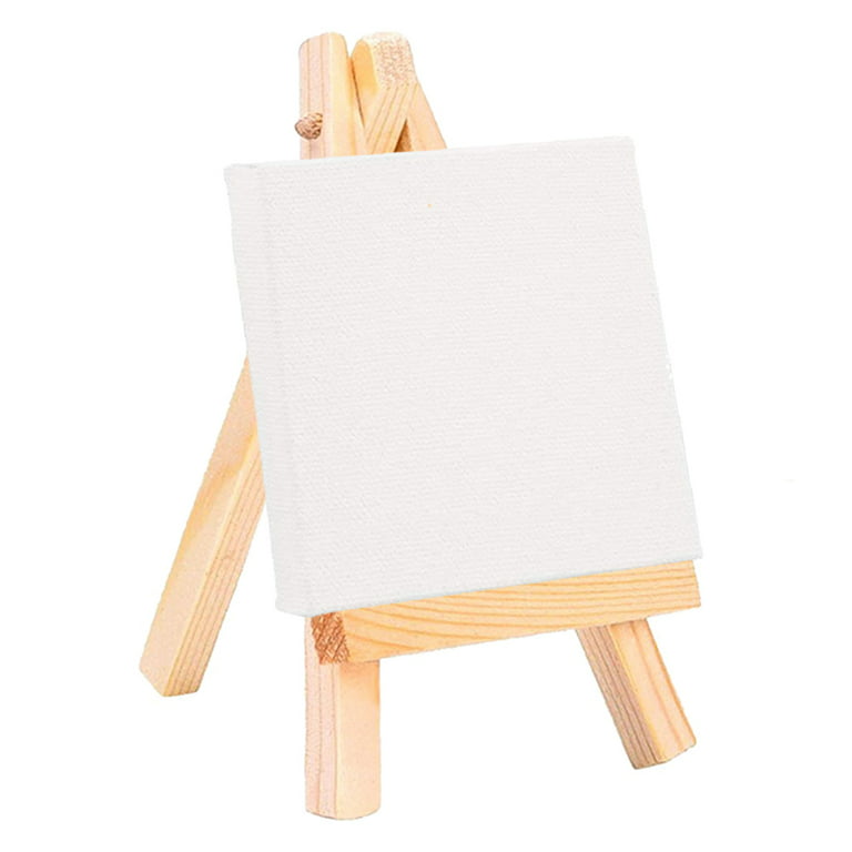 FeiraDeVaidade Art Supply 3 x 3 Stretched Canvas with 5 Mini Natural  Wood Display Easel Kit, Artist Tripod Holder Stand