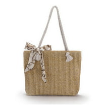 QTKJ Women Summer Retro Straw Bag with Zip Hand-woven Beach Handbag Top  Round Handle Boho Tote Bag Shopping and Travel Large Bag (Beige 2)