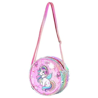 SJENERT Girls Rainbow Unicorn Soft Plush Handbag Tie Crossbody Dye Bag(Pink)  