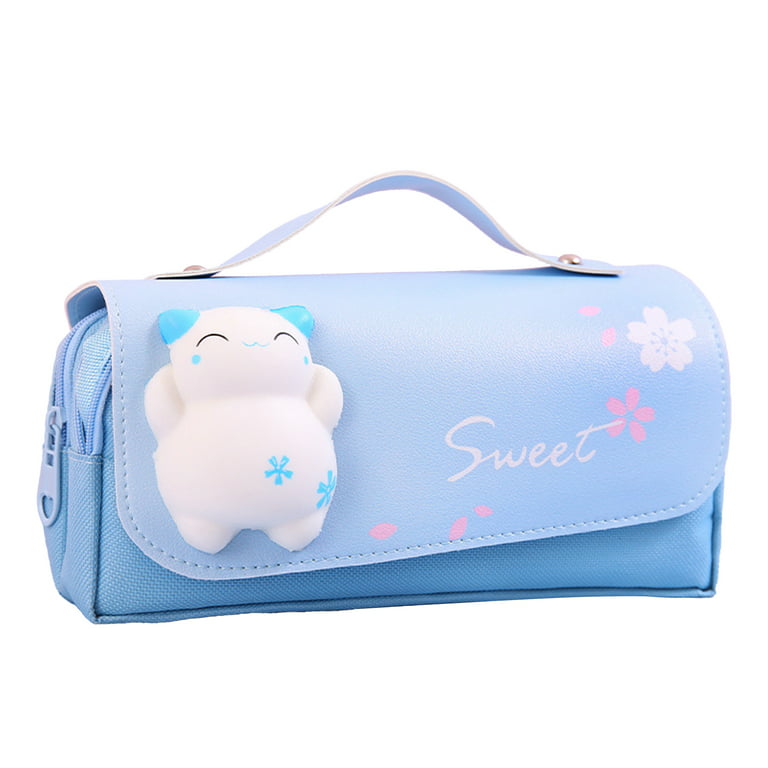 FeiraDeVaidade Large Capacity Cute Canvas Korean Pencil Case For Kids  Student School With Squishy Toy 