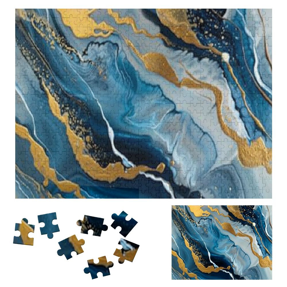 Feiri Abstract Navy Blue and Gold Marble Modern Art Wooden Puzzle for ...