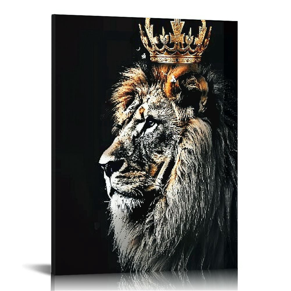 Feiri Animal Canvas Wall Art Black Lion King And Lioness Queen Painting ...