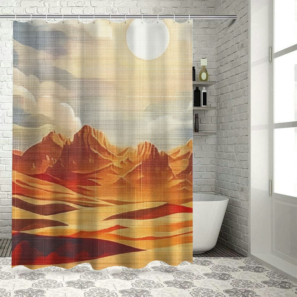 CMMY Bathroom Waterproof Shower Curtain Abstract Mountains And Sun Boho