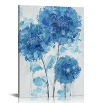 Feiri  Big Blue Flower Wall Art - Painted Hydrangeas Painting on Canvas - Modern Farmhouse Bathroom Decor 12x16 in