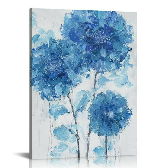 Feiri  Big Blue Flower Wall Art - Painted Hydrangeas Painting on Canvas - Modern Farmhouse Bathroom Decor 12x16 in