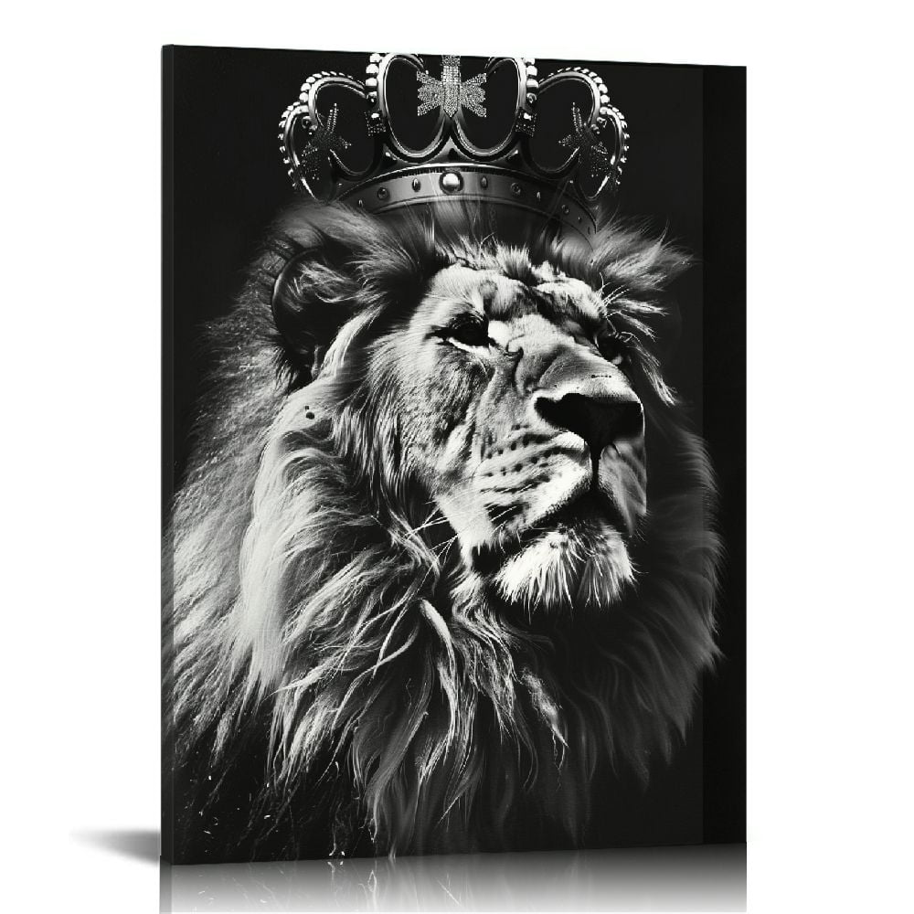 ZHIYYHAO Black & White Lion Painting Wall Art - 30x20 Inch Wildlife Canvas For Living Room, Nursery, Office