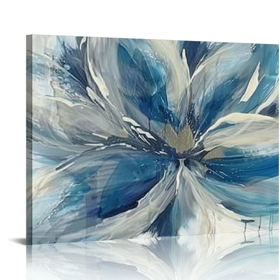 Feiri Blue and Gold Flower Wall Art with Frame For Living Room-Framed Canvas Prints For Bedroom-Large Modern Abstract Pictures for Office Kitchen and Home Decorations 16x12in