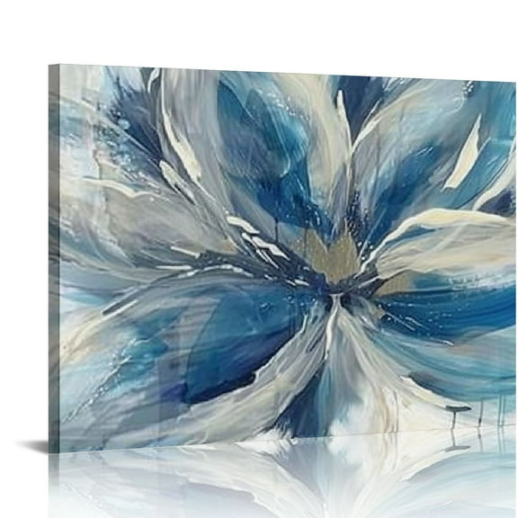 Feiri Blue and Gold Flower Wall Art with Frame For Living Room-Framed Canvas Prints For Bedroom-Large Modern Abstract Pictures for Office Kitchen and Home Decorations  20x16in