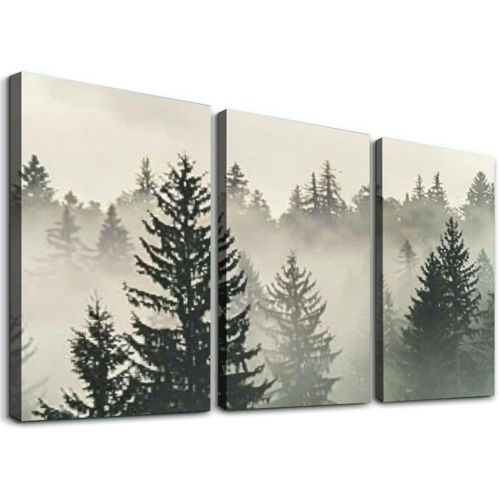 Feiri Canvas Wall Art Foggy Forest Landscape Misty Pine Trees Nature ...