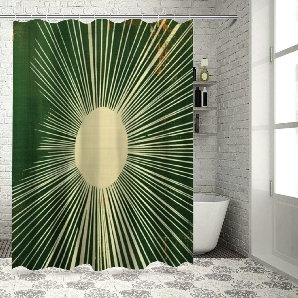 Feiri Dark Green Abstract CBoho Sun Artwork Green And Gray Shower