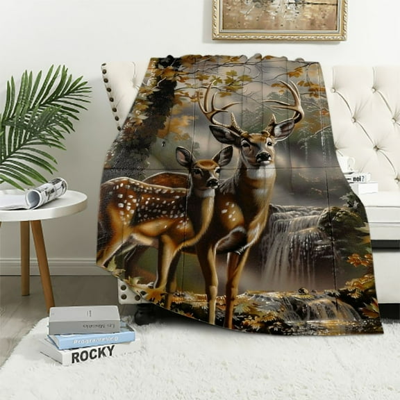 CMMY Deer Camo Throw Blanket Cozy Plush Camouflage Hunting Forest Flannel  Ultra Soft Blankets Unisex Lightweight Fuzzy Party Blanket Gifts for Adult Men Bed Couch Sofa Kids  White