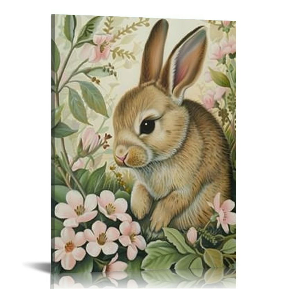 Feiri Easter Bunny Floral Canvas Prints Wall Art Posters Artwork