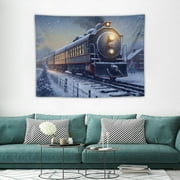 Feiri  Fabric Polar Express Old Fairy Train Photography Backdrop Christmas Train Snowy Night Landscape Background Train Theme Xmas Party Decorations Kids Adults Portrait Photoshoot Props 40x30in