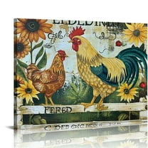 Feiri Farmhouse Chicken Wall Art Rooster Sunflowers Pictures Kitchen Decor Motivational Quotes Canvas Painting Rustic Country Flowers Poster Framed Artwork for Kitchen Living Room  20x16in