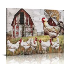 Feiri Farmhouse Rooster Wall Art Barn Windmill Decor Rustic Country Chicken Pictures Canvas Prints Framed Modern Artwork For Home Living Room Bedroom Bathroom 20x16in