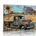 thumbnail image 1 of Feiri Farmhouse Teal Truck Wall Art Country Windmill Old Barn Pictures Wall Decor Canvas Prints Framed Modern Farm Painting Artwork for Bathroom Living Room Dining Room Bedroom Kitchen Office 20x16in, 1 of 6