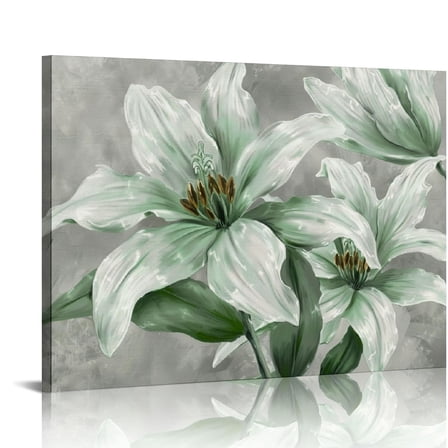 Feiri Flower Canvas Wall Art Sage Green Floral Decor Elegant lily flower Painting Picture Prints 20x16in
