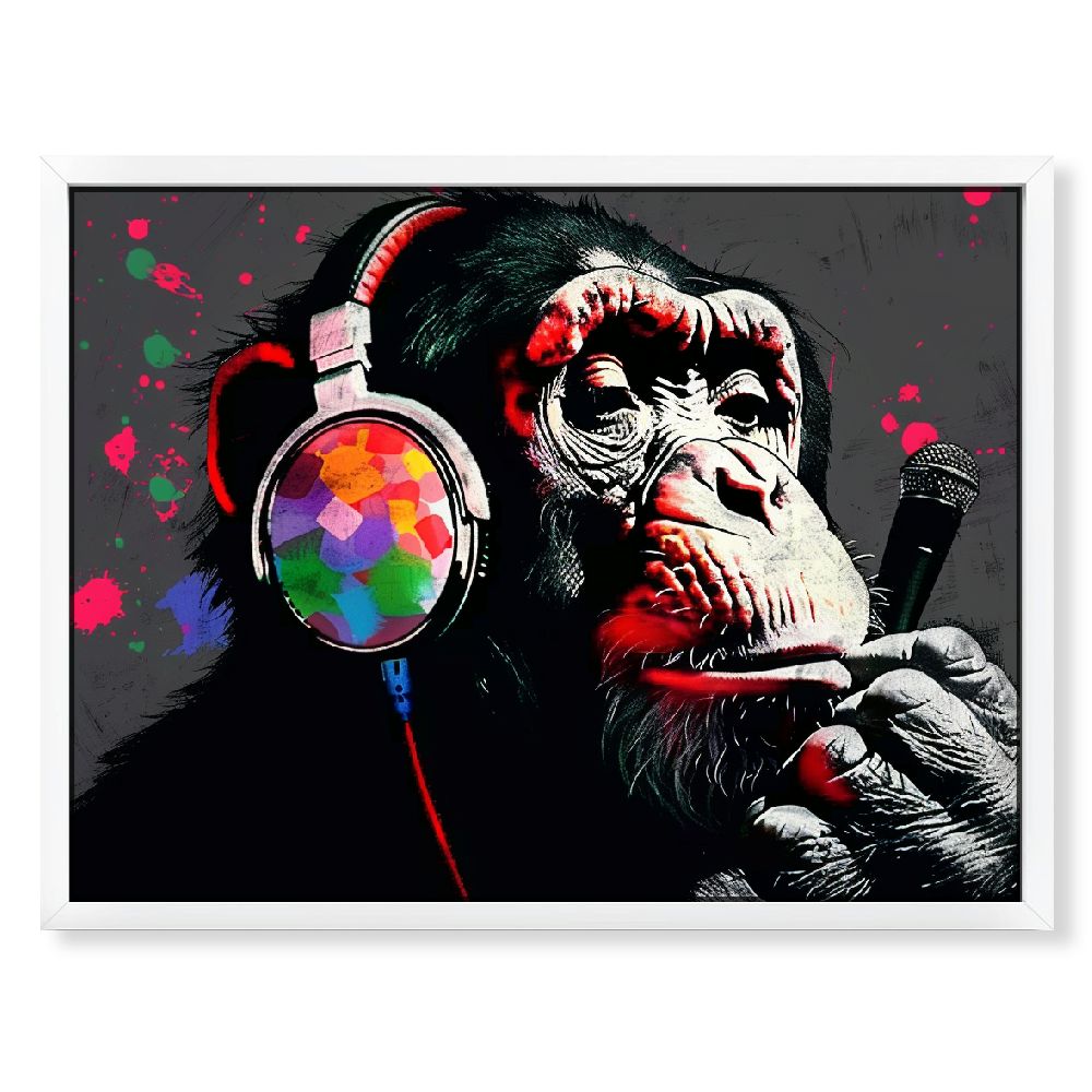 Feiri Framed Canvas Wall Art Banksy Thinking Monkey with Headphones ...