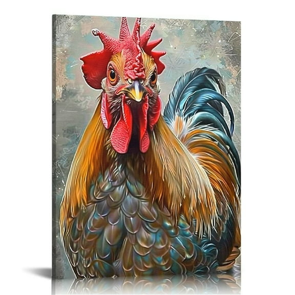 Feiri Funny Rooster Wall Art Pictures - Farm Animal Chicken Painting Canvas Prints Wall Art For Kitchen Wall Decor  12x16 in
