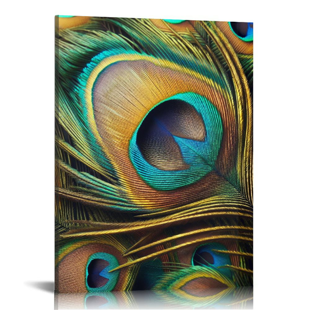 Feiri Peacock Feather Satin Bird Animal Canvas Print Decor Wall Art for