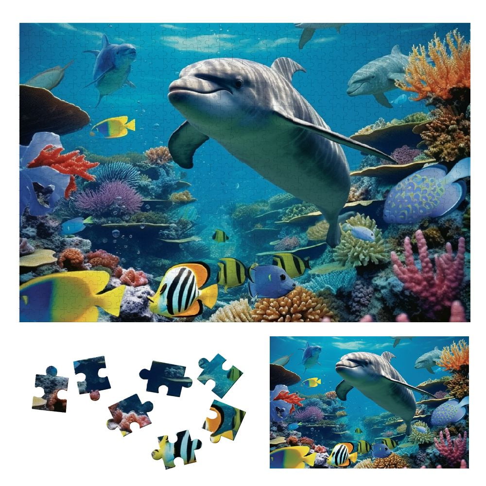 Ocean World 1000 Piece Jigsaw Puzzle - Sea Turtle Dolphins Underwater Scene For Adults