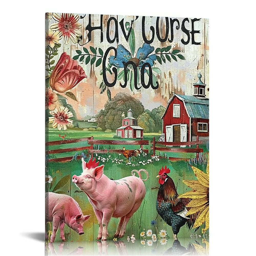 Feiri Rooster Kitchen Decor Wall Art Chicken Cute Pigs Pictures Wall