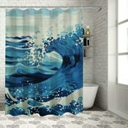 Feiri Sea Waves Watercolor Ocean Sea Wave Waterproof Shower Curtain for Bathroom Decoration White