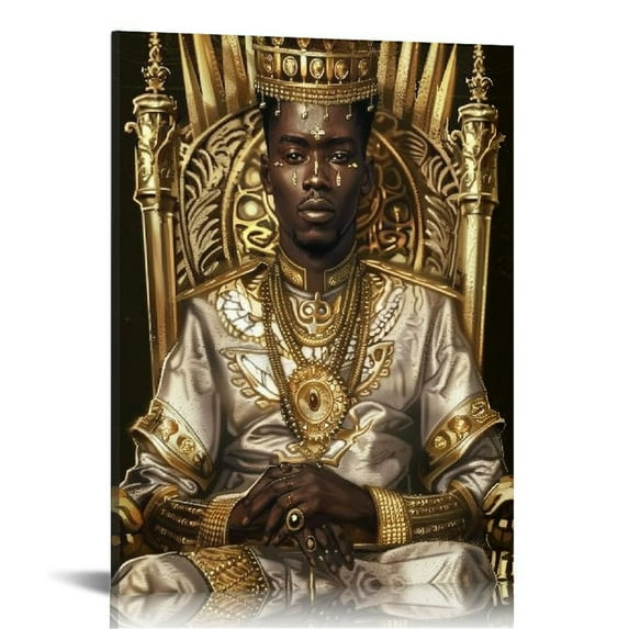 Feiri Vintage Black King and Queen Canvas Wall Art with Golden Frame Black Couple African American Men Portrait Wall Decor 12x16 in