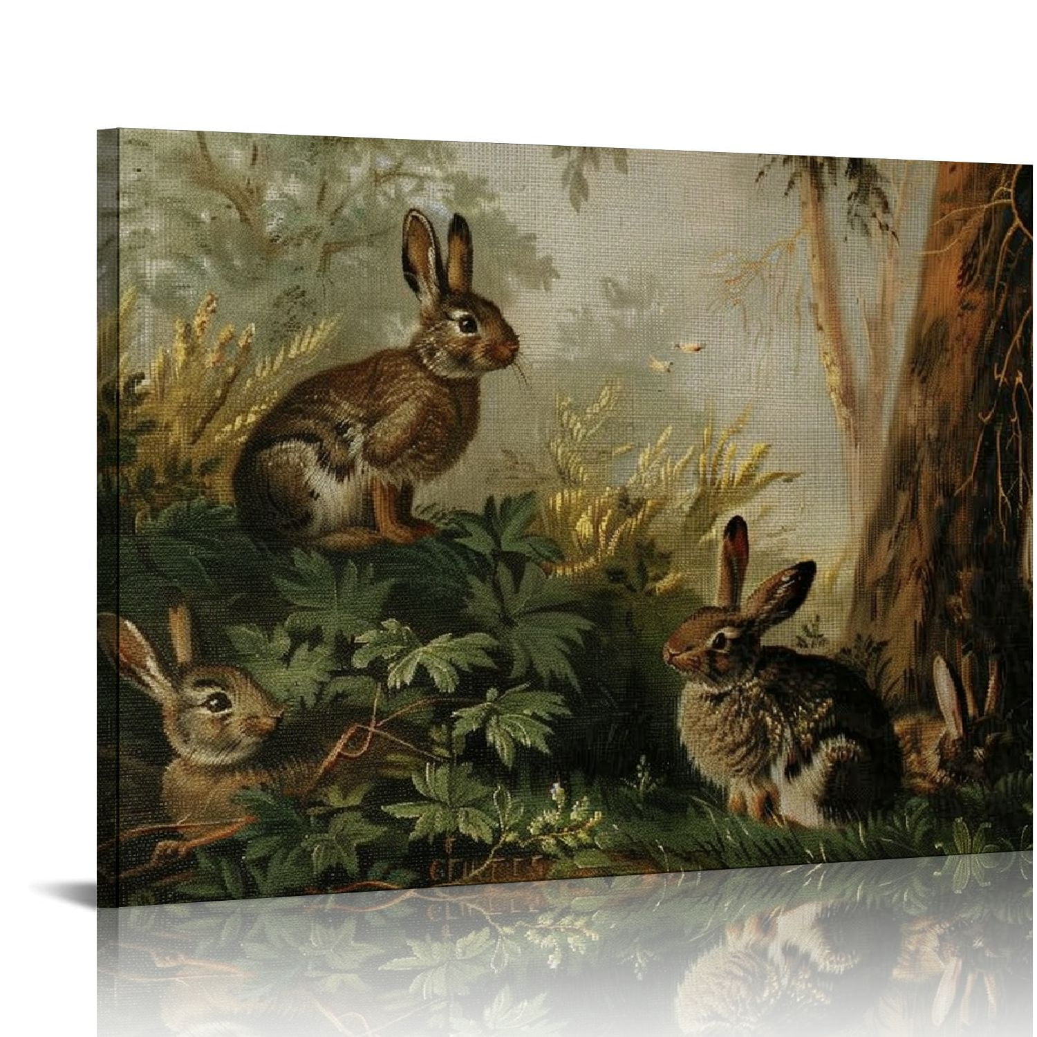 Feiri Vintage Easter wall Hang Artworks Bunnies Cave Wood Framed Wall