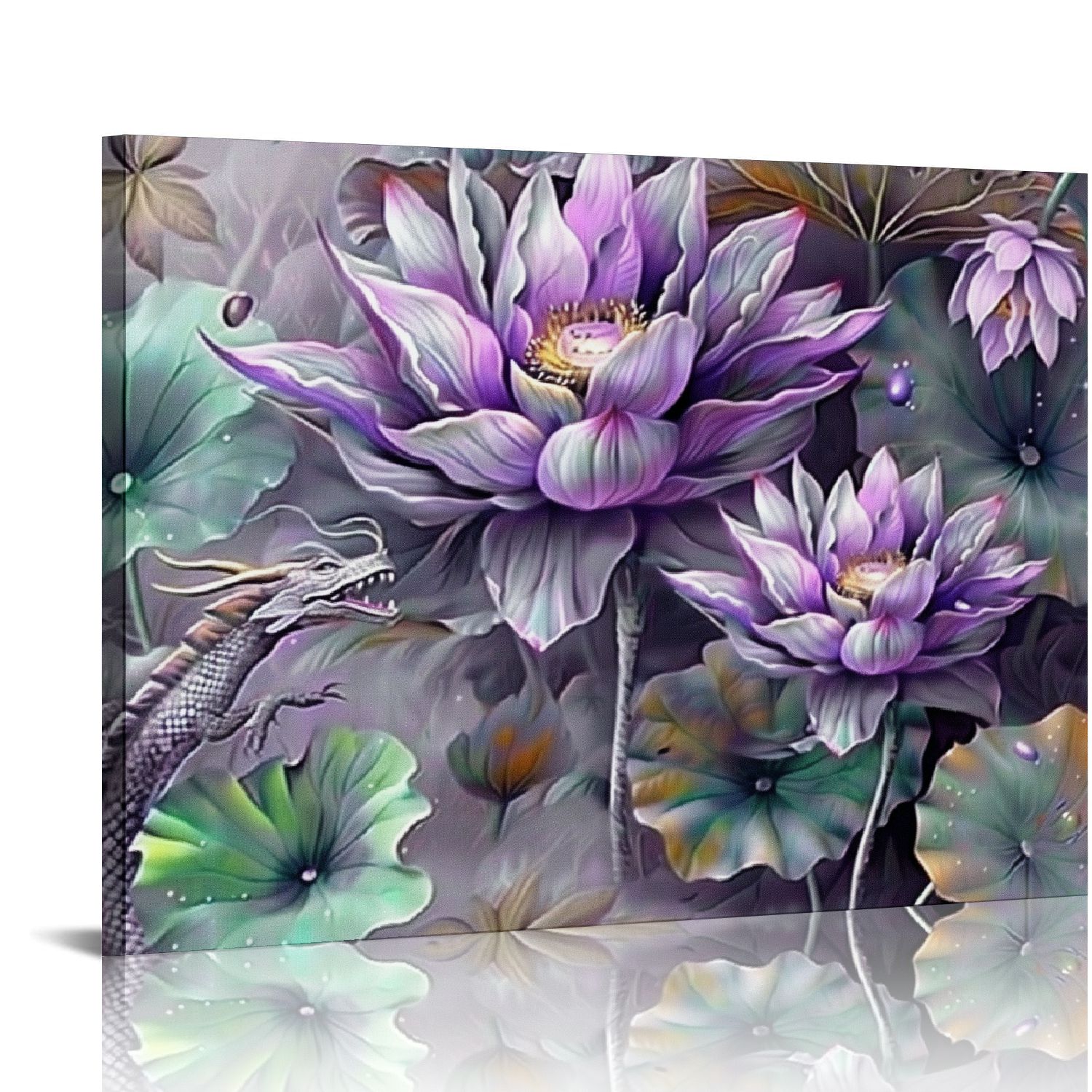 Feiri Zen Purple Floral Canvas Wall Art Water Lily Flower with Green