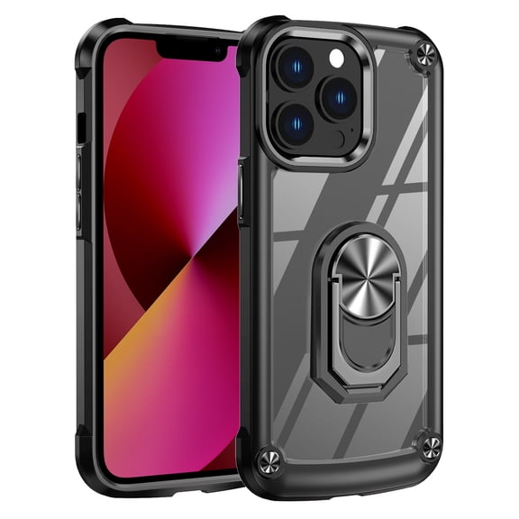 Feishell for Apple iPhone 11 (6.1 inch) Clear Case with Ring Holder Kickstand,Drop Protection TPU Bumper PC Hard Back Transparent Anti-scratch Hybrid Armor Slim Phone Case,Black