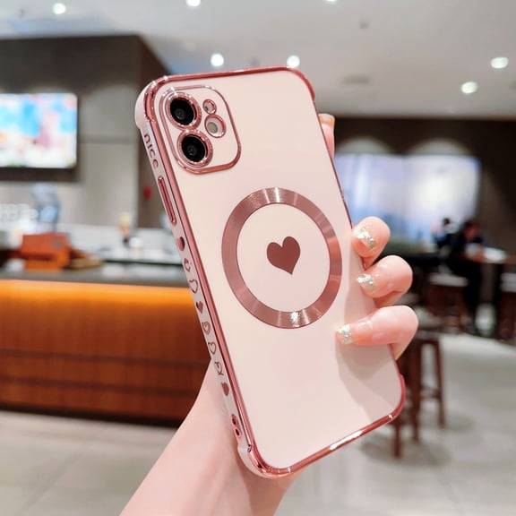 Feishell for Apple iPhone 11 (6.1 inch) Cute Love Heart Pattern Phone Case for Women Girls,Compatible with Magsafe Charging,Luxury Plating Edge Soft Silicone Shockproof Slim Phone Case,Pink