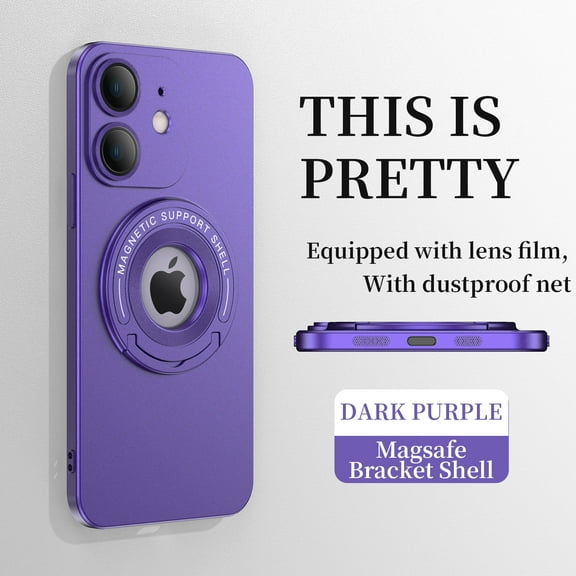 Feishell for Apple iPhone 11 Case with Hidden Foldable Kickstand,Compatible with Magsafe Charging,Shockproof Magnetic Car Mount All-inclusive Lens Film Protection Slim Phone Case,Darkpurple