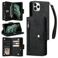 thumbnail image 1 of Feishell for Apple iPhone 11 Pro Wallet Case with Wrist Strap,Premium PU Leather Zipper Pocket Magnetic Buckle Folio Flip ID Credit Card Slots Shockproof Kickstand Phone Case for Women Men,Black, 1 of 15