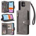 thumbnail image 1 of Feishell for Apple iPhone 11 Wallet Case with Wrist Strap,Premium PU Leather Zipper Pocket Magnetic Buckle Folio Flip ID Credit Card Slots Shockproof Kickstand Phone Case for Women Men,Gray, 1 of 15