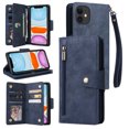 thumbnail image 1 of Feishell for Apple iPhone 11 Wallet Case with Wrist Strap,Premium PU Leather Zipper Pocket Magnetic Buckle Folio Flip ID Credit Card Slots Shockproof Kickstand Phone Case for Women Men,Blue, 1 of 15