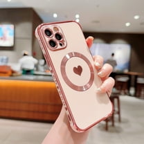 Feishell for Apple iPhone 12 Pro (6.1 inch) Cute Love Heart Pattern Phone Case for Women Girls,Compatible with Magsafe Charging,Luxury Plating Edge Soft Silicone Shockproof Slim Phone Case,Pink