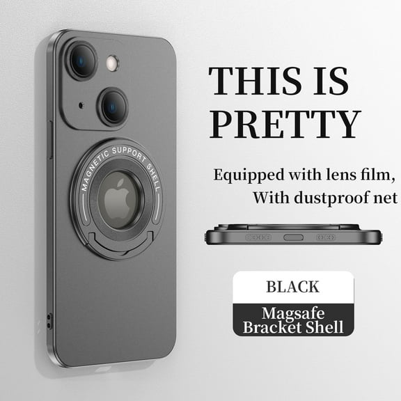 Feishell for Apple iPhone 13 Case with Hidden Foldable Kickstand,Compatible with Magsafe Charging,Shockproof Magnetic Car Mount All-inclusive Lens Film Protection Slim Phone Case,Black