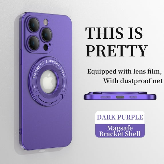Feishell for Apple iPhone 13 Pro Max Case with Hidden Foldable Kickstand,Compatible with Magsafe Charging,Shockproof Magnetic Car Mount All-inclusive Lens Film Protection Slim Phone Case,Darkpurple