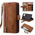 thumbnail image 1 of Feishell for Apple iPhone 14 Pro Max Wallet Case with Wrist Strap,for Women Men,Luxury PU Leather Zipper Pocket Magnetic Clasp Folio Flip Holder ID Credit Card Slots Shockproof Phone Cover,Brown, 1 of 12