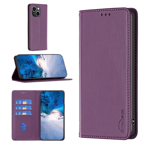 Feishell for Apple iPhone 15 Flip Wallet Case with ID Credit Card Slots,Shockproof Premium PU Leather Magnetic Closure Folio Flip Kickstand Slim Wallet Phone Case for Women Men,Purple