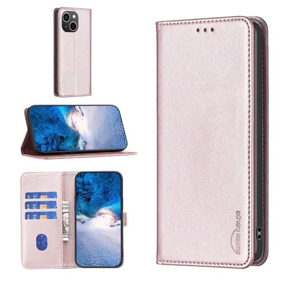 Feishell for Apple iPhone 15 Flip Wallet Case with ID Credit Card Slots,Shockproof Premium PU Leather Magnetic Closure Folio Flip Kickstand Slim Wallet Phone Case for Women Men,Gold