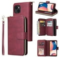 thumbnail image 1 of Feishell for Apple iPhone 15 Plus (6.7 inch) Wallet Case for Women Men,Premium PU Leather Magnetic Clasp Zipper 9 Card Slots Folio Flip Holder Shockproof Purse Phone Case with Wrist Strap,Winered, 1 of 8