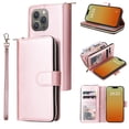 thumbnail image 1 of Feishell for Apple iPhone 15 Pro Max (6.7 inch) Wallet Case for Women Men,Premium PU Leather Magnetic Clasp Zipper 9 Card Slots Folio Flip Holder Shockproof Purse Phone Case with Wrist Strap,Rosegold, 1 of 8