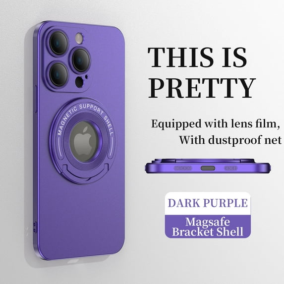 Feishell for Apple iPhone 15 Pro Max Case with Hidden Foldable Kickstand,Compatible with Magsafe Charging,Shockproof Magnetic Car Mount All-inclusive Lens Film Protection Slim Phone Case,Darkpurple