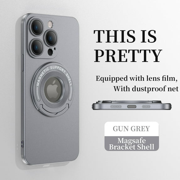 Feishell for Apple iPhone 15 Pro Max Case with Hidden Foldable Kickstand,Compatible with Magsafe Charging,Shockproof Magnetic Car Mount All-inclusive Lens Film Protection Slim Phone Case,Gray