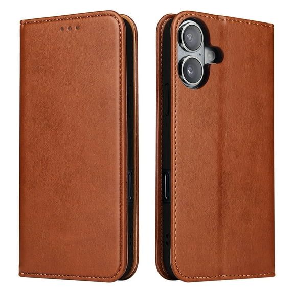 Feishell for Apple iPhone 16 Plus Wallet Case for Women Men,Premium PU Leather Magnetic Closure Folio Flip Kickstand Credit Card Slots Shockproof Classic Purse Phone Case,Brown
