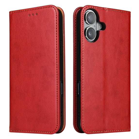 Feishell for Apple iPhone 16 Wallet Case for Women Men,Premium PU Leather Magnetic Closure Folio Flip Kickstand Credit Card Slots Shockproof Classic Purse Phone Case,Red