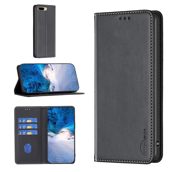 Feishell for Apple iPhone 7 Plus/8 Plus Flip Wallet Case with ID Credit Card Slots,Shockproof Premium PU Leather Magnetic Closure Folio Flip Kickstand Slim Wallet Phone Case for Women Men,Black